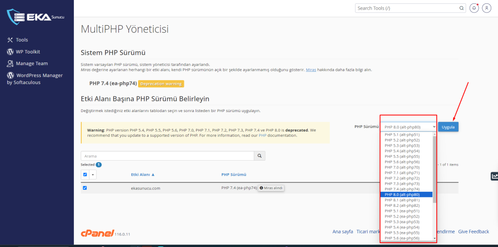 cPanel Üzerinde PHP Sürümü Nasıl Değiştirilir?