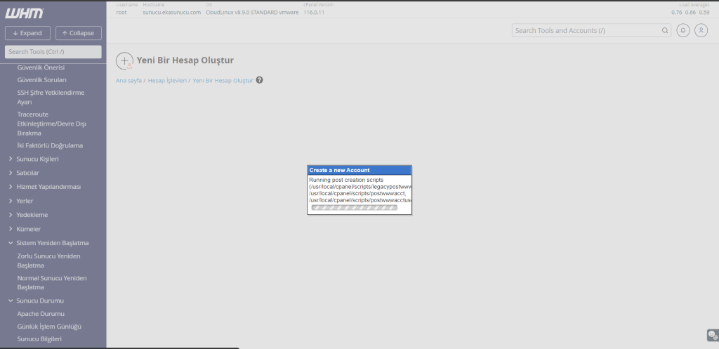 WHM Üzerinden cPanel Hesabı Oluşturma Adımları