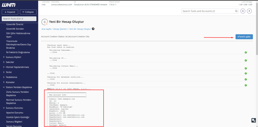 WHM Üzerinden cPanel Hesabı Oluşturma Adımları